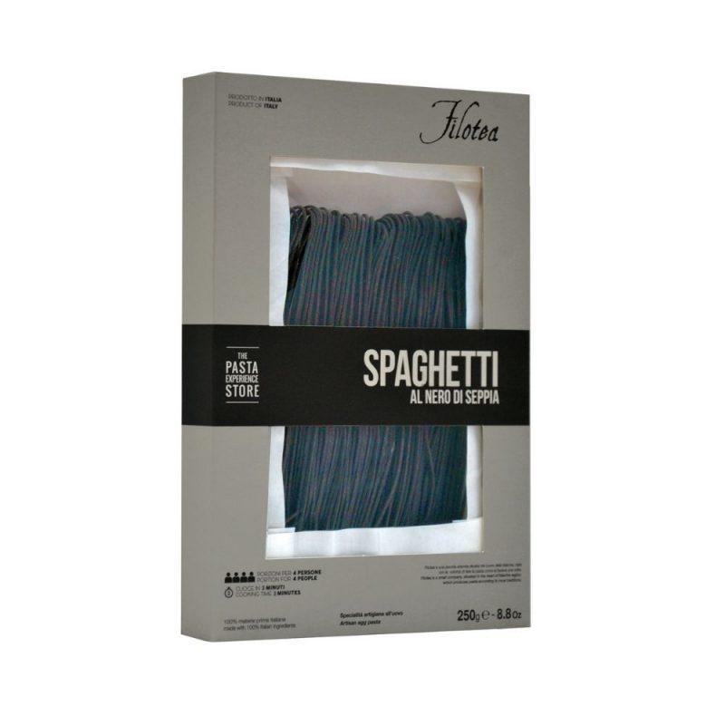 Spaghetti à l'encre de seiche de Filotea, producteur de pâtes sèches artisanales aux oeufs