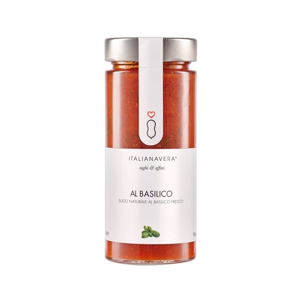 Al basilico de Italianavera est une sauce tomate naturelle sans conservateurs et sans sucres ajoutés au basilic.