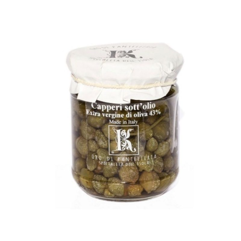 Délicieuses câpres à l'huile d'olive de Kazzen, producteur de l'île de Pantelleria.
