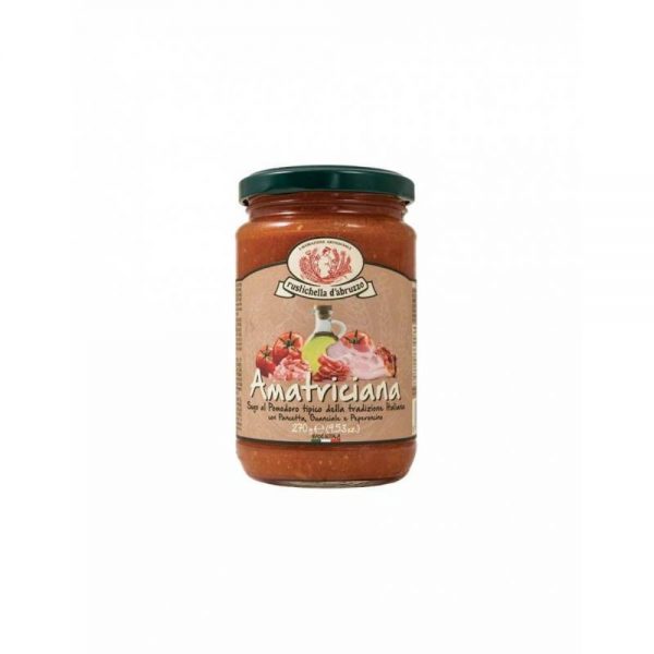Dans la boutique Les Bonnes Pâtes, on trouve aussi de bonnes sauces issues de recettes traditionnelles italiennes comme l'Amatriciana.