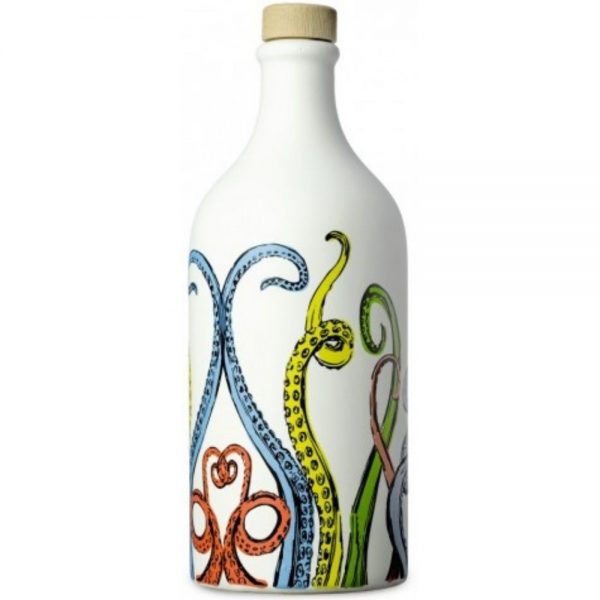 Bouteilles d'huile d'olives Muraglia des Pouilles en céramique, décorative, tentacules de poulpes