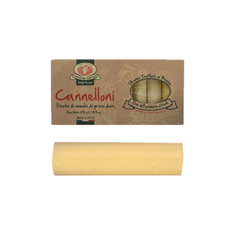 Retrouvez les célèbres pâtes à farcir, Cannelloni italiennes de Rustichella d'Abbruzo, chez Les Bonnes Pâtes à Rennes !