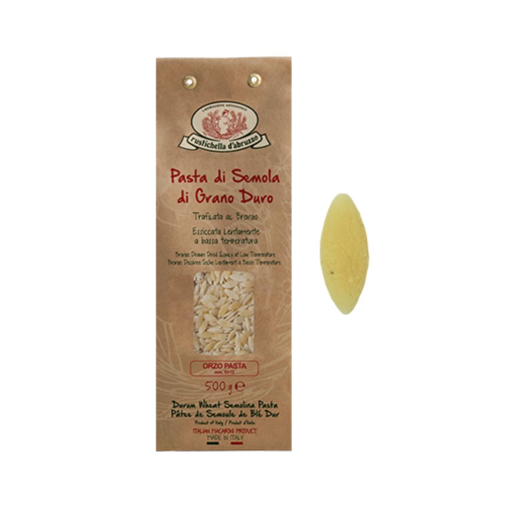Les pâtes orzo de Rustichella d'Abruzzo dont la forme est en grains d'orge ou de riz est en vente dans la boutique en ligne rennaise Les Bonnes Pâtes.