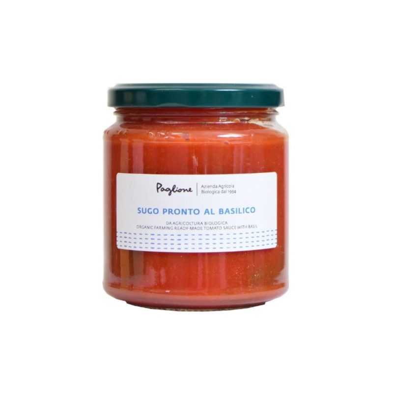 Une bonne tomate mûre, de l'huile d'olive et du basilic sont tout simplement les ingrédients de cette bonne sauce bio Paglione.