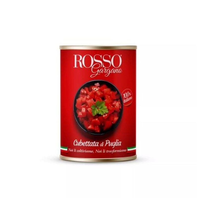 Petits dés de tomate 100% italienne en conserve à petit prix.